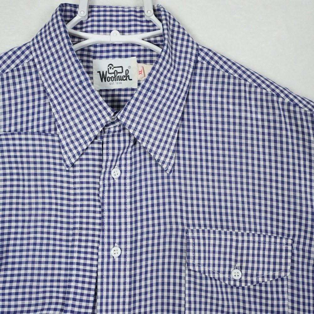 Woolrich Mens XL Short Sleeve Gingham Check Button Shirt Blue‎ White Lightweight